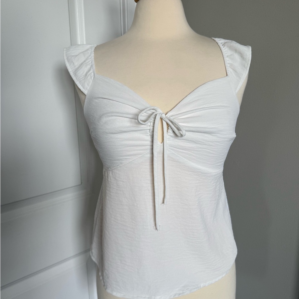 Monteau White Ruched Tie Front Tank Top
